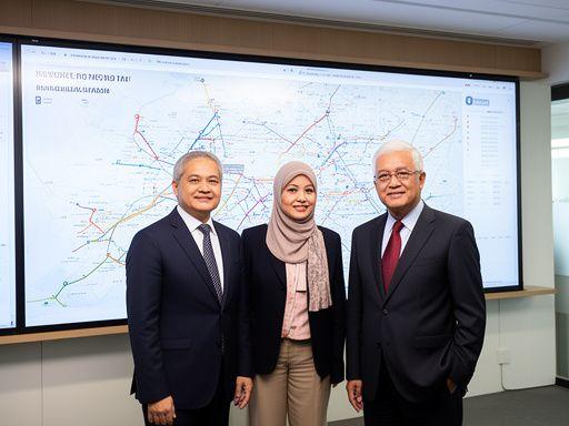 Optiqra leadership team in front of a route planning wall at the Kuala Lumpur office