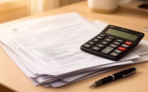 Trade documents and a calculator on a desk in soft natural light