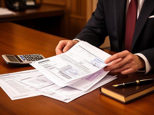 Licensed customs agent reviewing stamped Malaysian customs declarations at a desk