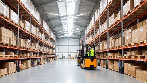 Warehouse interior with high-bay racking, forklift and inventory staff in Shah Alam